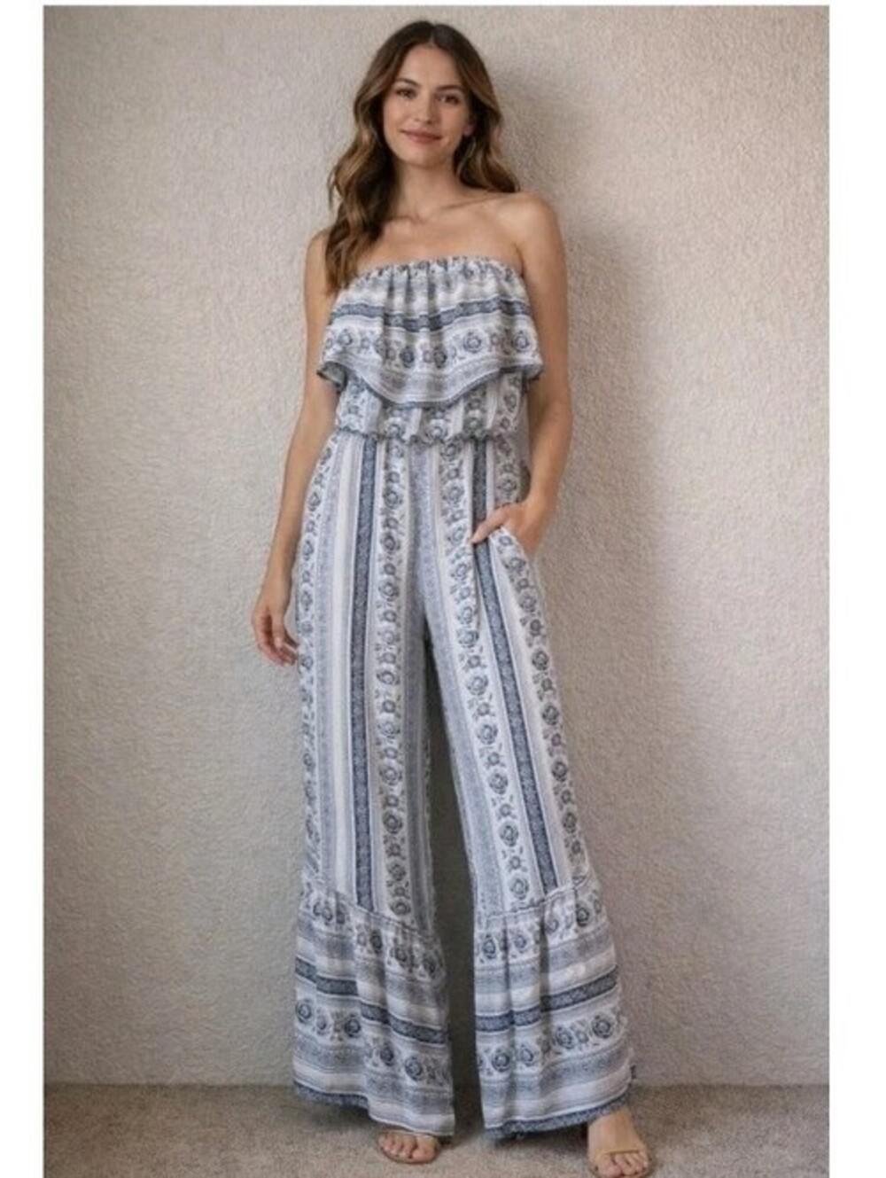 American Eagle Floral Jumpsuit Womens Size L Tropical Smocked Wide Leg